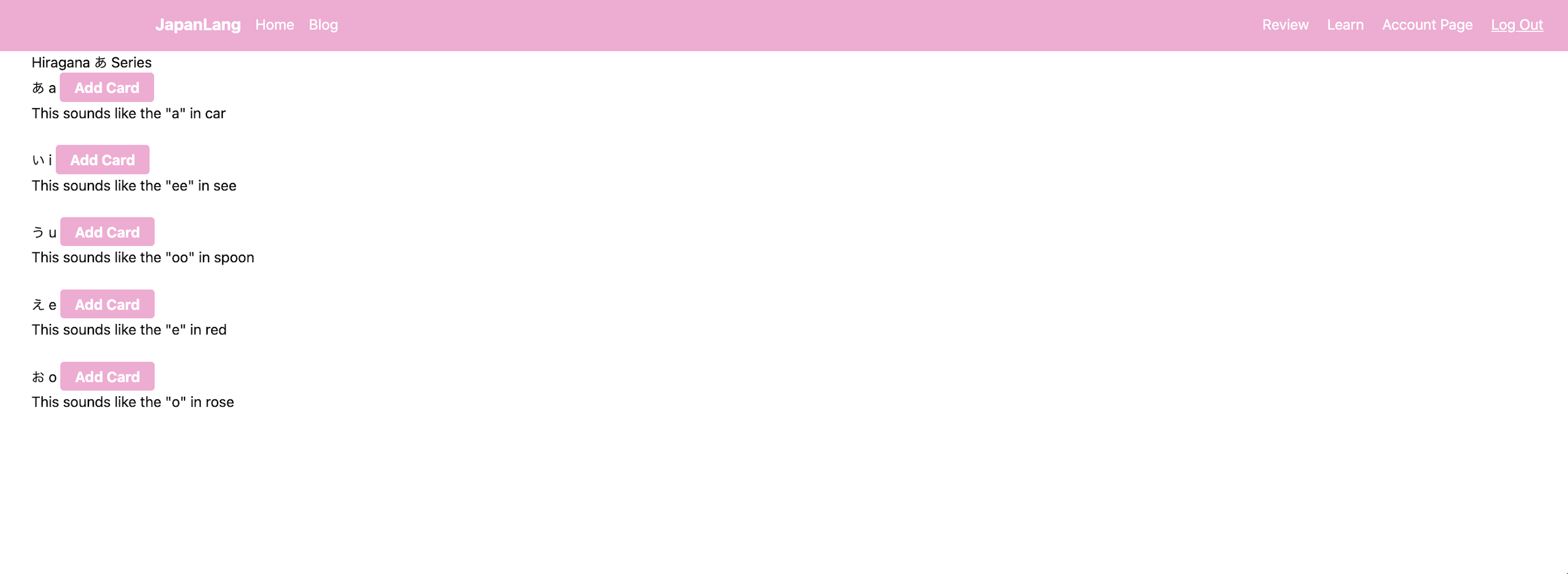 Japan Lang add card page